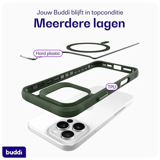 Buddi Hybrid Apple iPhone 16 Pro Max Hoesje MagSafe Back Cover Transparant Groen afbeelding 9