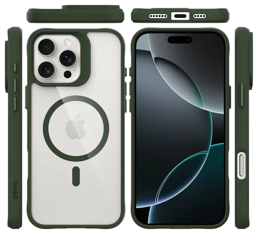 Buddi Hybrid Apple iPhone 16 Pro Max Hoesje MagSafe Back Cover Transparant Groen afbeelding 11