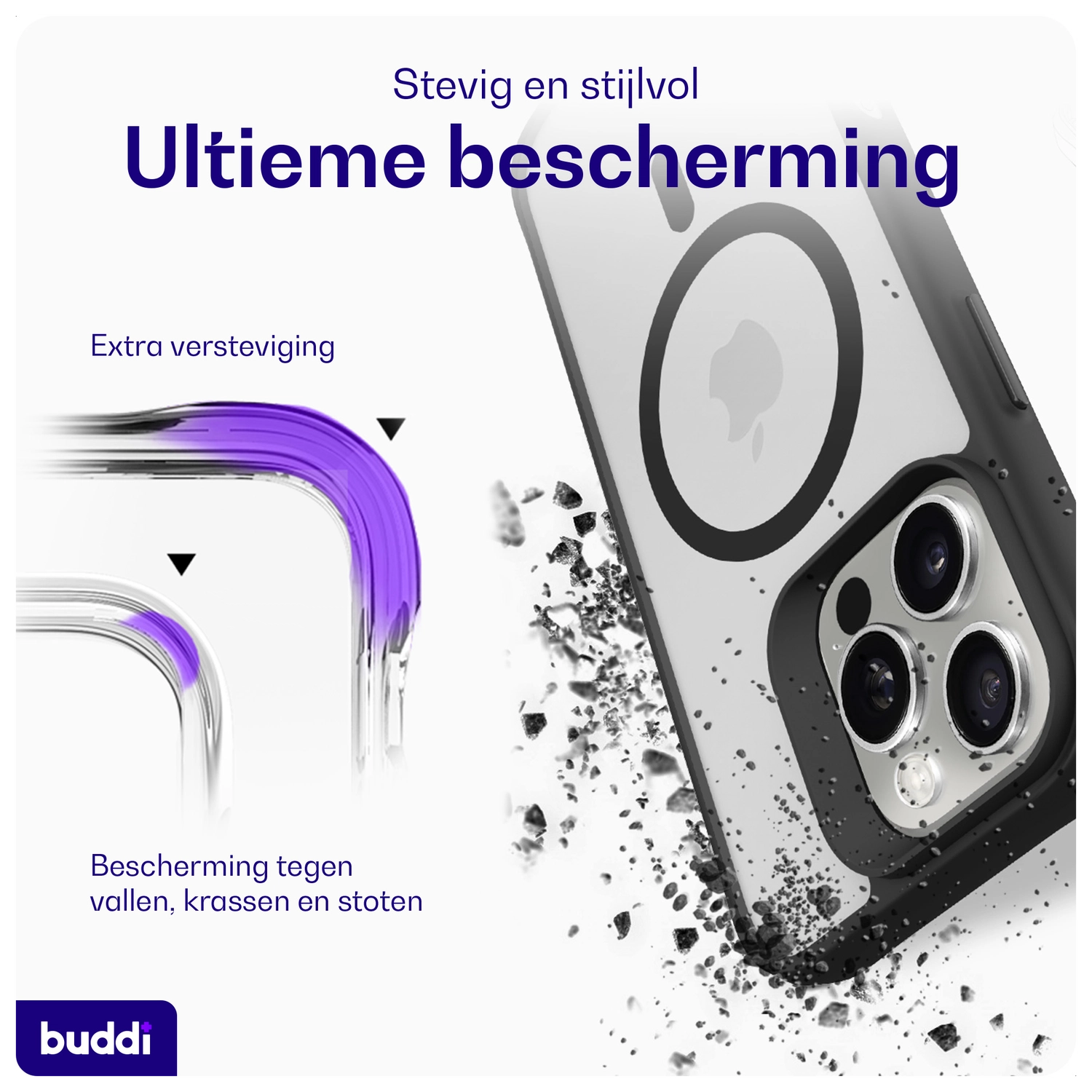 Buddi Hybrid Apple iPhone 16 Pro Max Hoesje MagSafe Back Cover Matte Zwart afbeelding 3