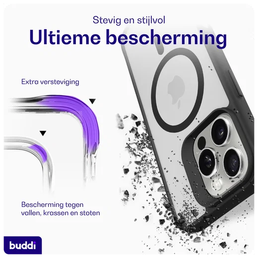 Buddi Hybrid Apple iPhone 16 Pro Max Hoesje MagSafe Back Cover Matte Zwart afbeelding 3