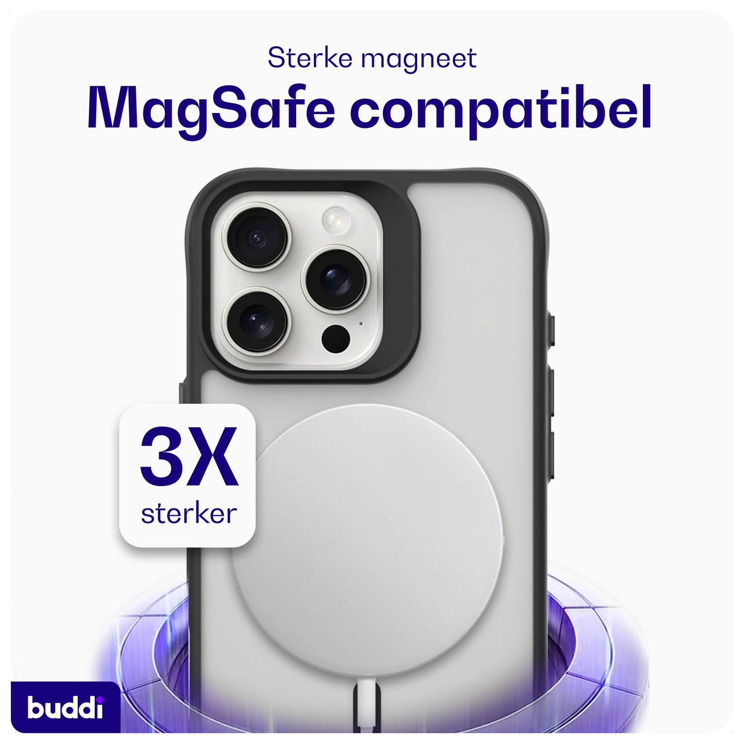 Buddi Hybrid Apple iPhone 16 Pro Max Hoesje MagSafe Back Cover Matte Zwart afbeelding 4