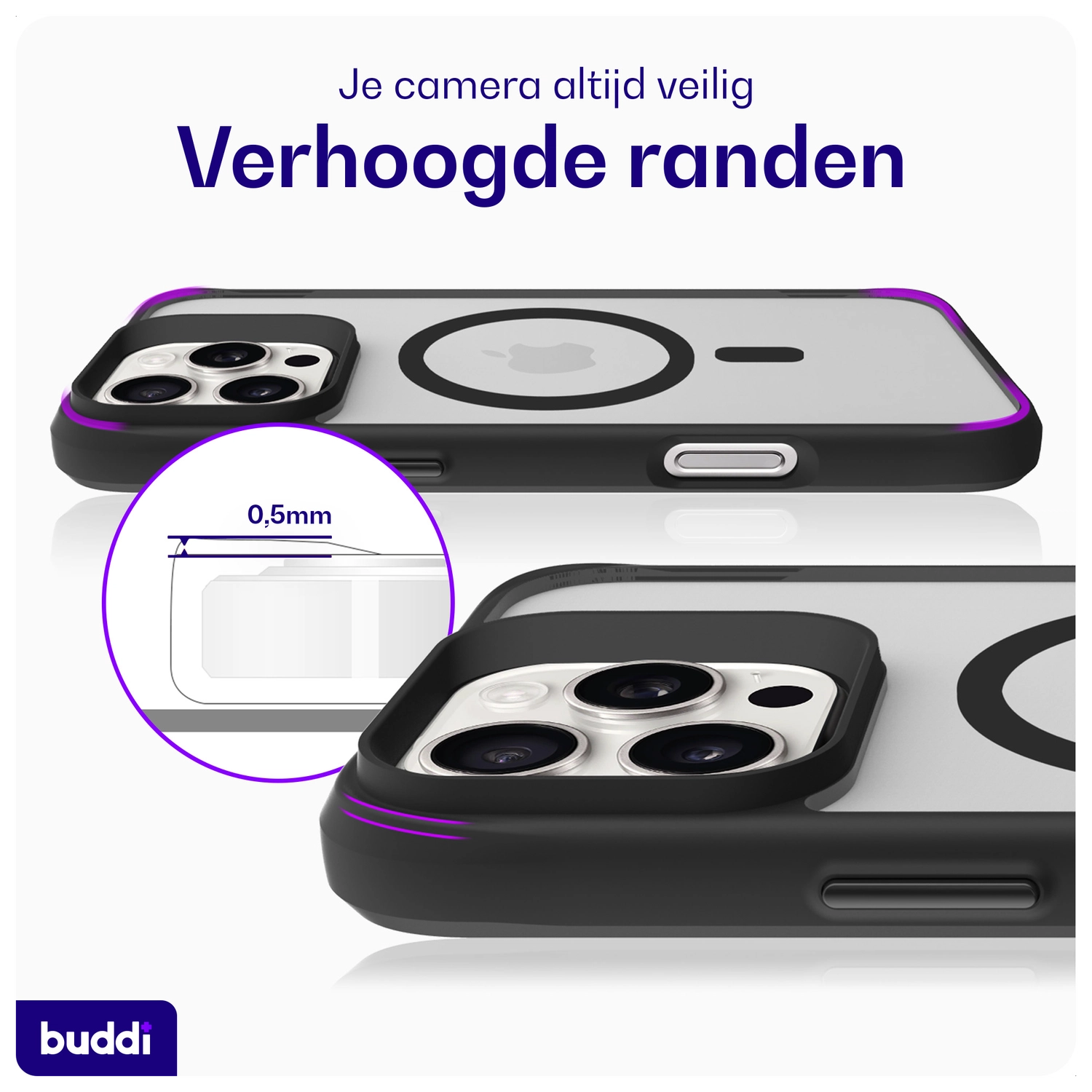 Buddi Hybrid Apple iPhone 16 Pro Max Hoesje MagSafe Back Cover Matte Zwart afbeelding 6