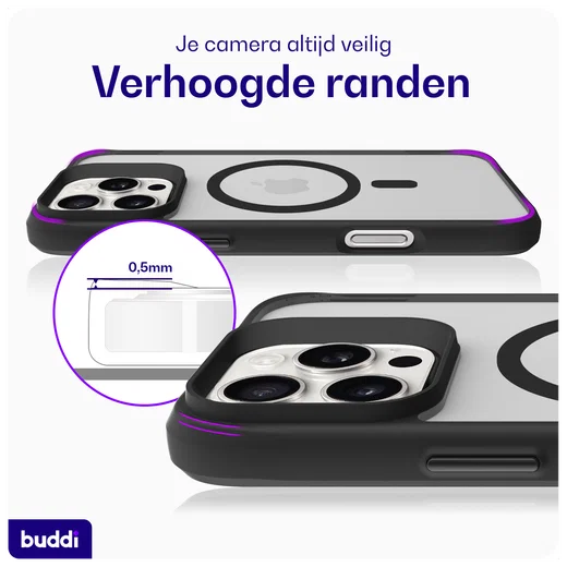 Buddi Hybrid Apple iPhone 16 Pro Max Hoesje MagSafe Back Cover Matte Zwart afbeelding 6