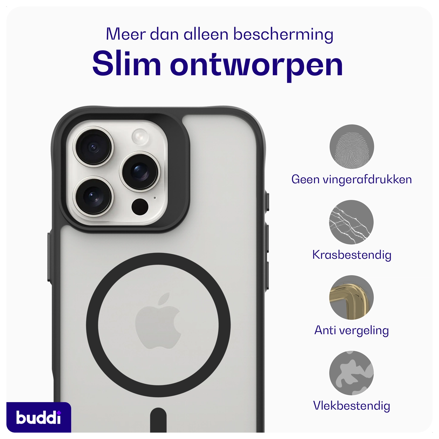 Buddi Hybrid Apple iPhone 16 Pro Max Hoesje MagSafe Back Cover Matte Zwart afbeelding 8