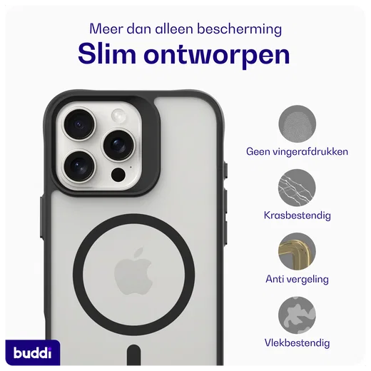 Buddi Hybrid Apple iPhone 16 Pro Max Hoesje MagSafe Back Cover Matte Zwart afbeelding 8