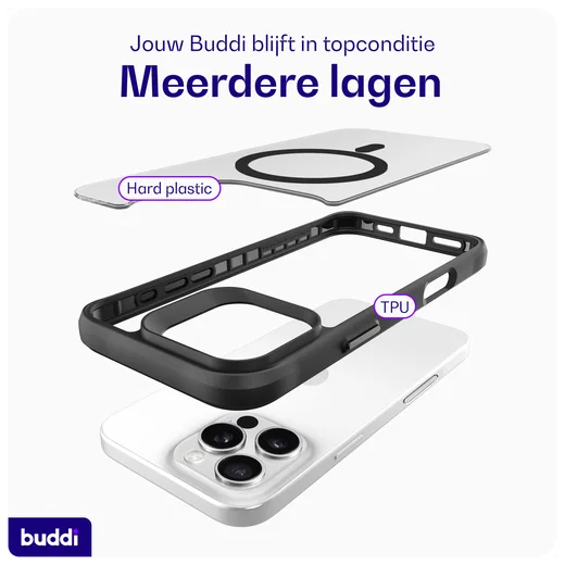 Buddi Hybrid Apple iPhone 16 Pro Max Hoesje MagSafe Back Cover Matte Zwart afbeelding 9