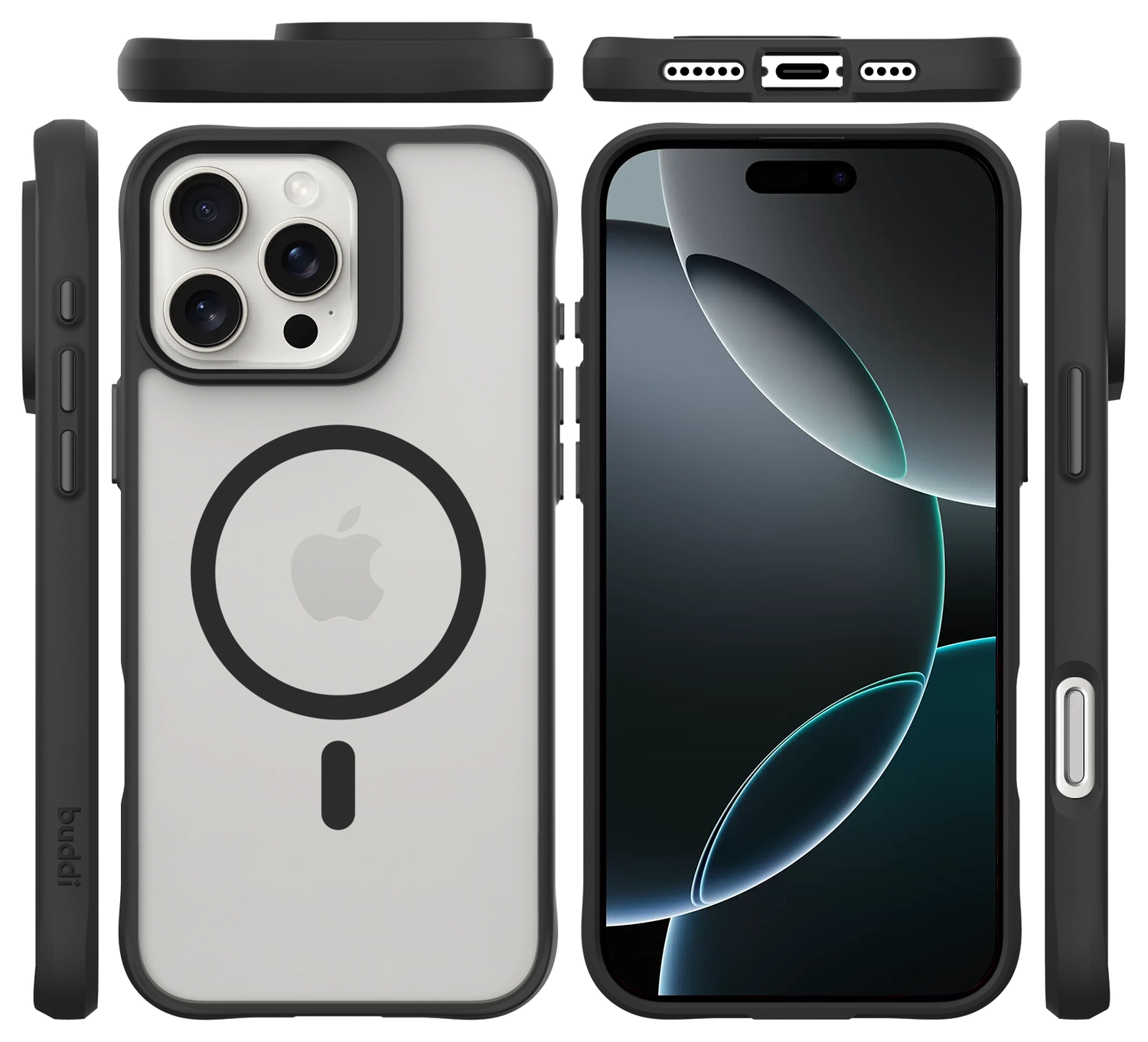 Buddi Hybrid Apple iPhone 16 Pro Max Hoesje MagSafe Back Cover Matte Zwart afbeelding 11