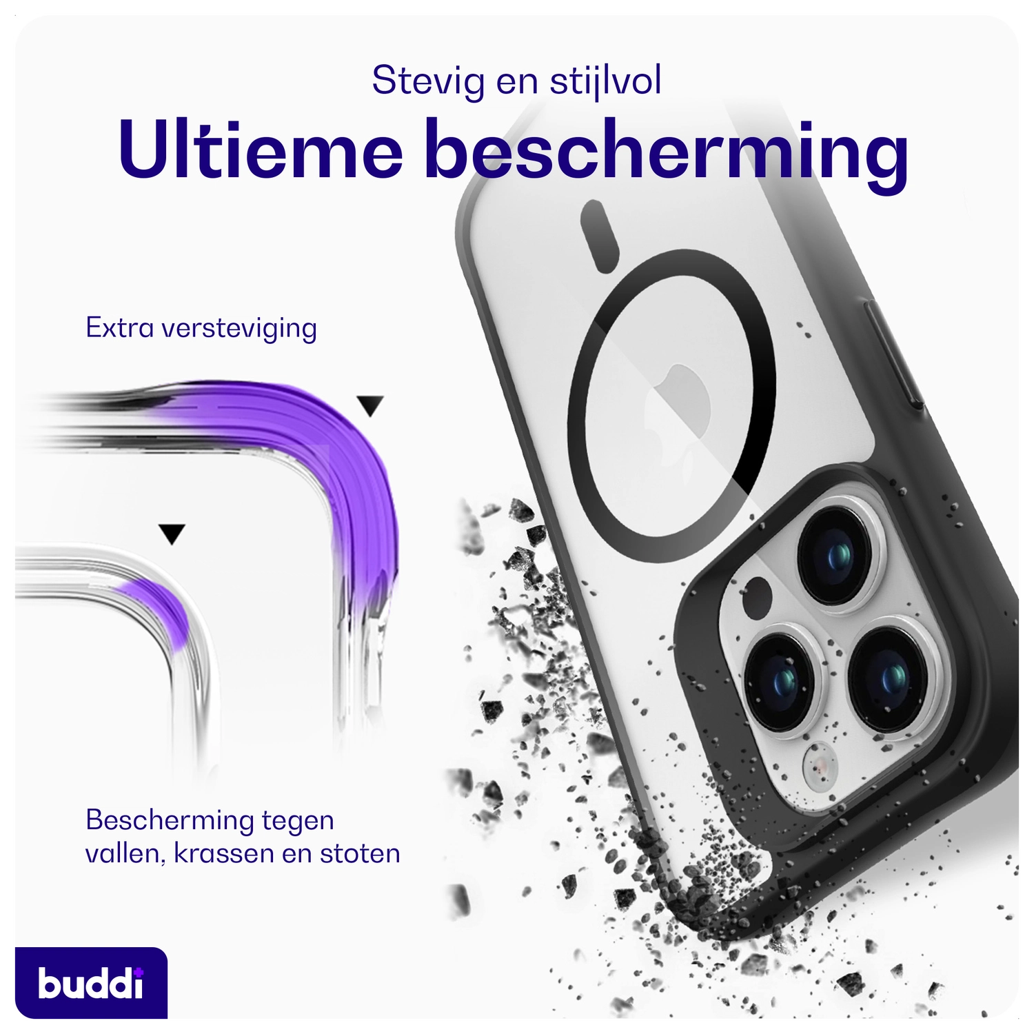 Buddi Hybrid Apple iPhone 15 Pro Hoesje MagSafe Back Cover Transparant Zwart afbeelding 2