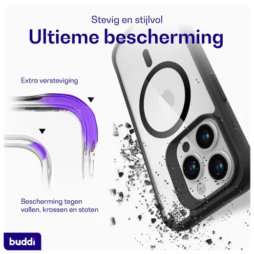 Buddi Hybrid Apple iPhone 15 Pro Hoesje MagSafe Back Cover Transparant Zwart afbeelding 2