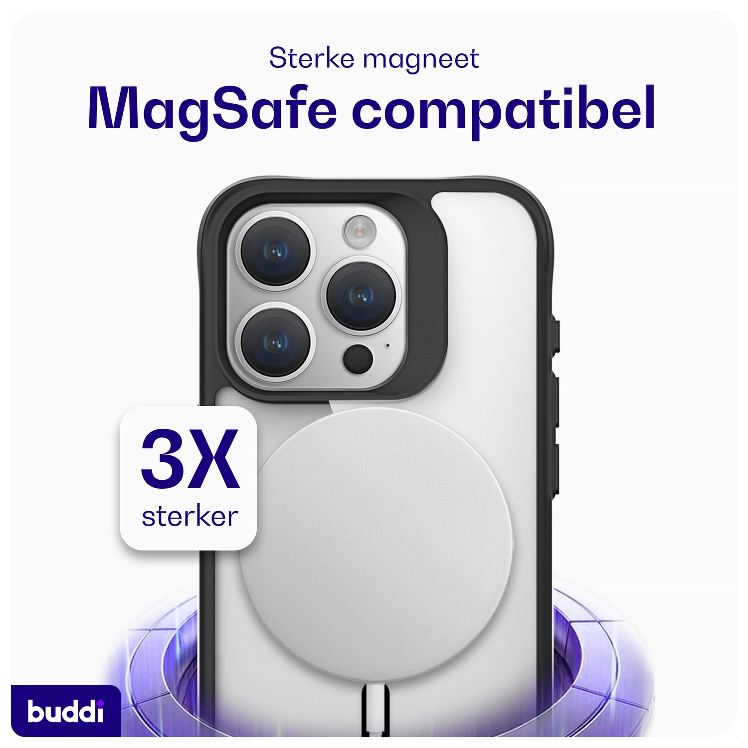 Buddi Hybrid Apple iPhone 15 Pro Hoesje MagSafe Back Cover Transparant Zwart afbeelding 3