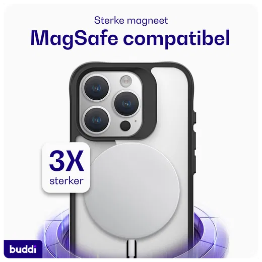 Buddi Hybrid Apple iPhone 15 Pro Hoesje MagSafe Back Cover Transparant Zwart afbeelding 3
