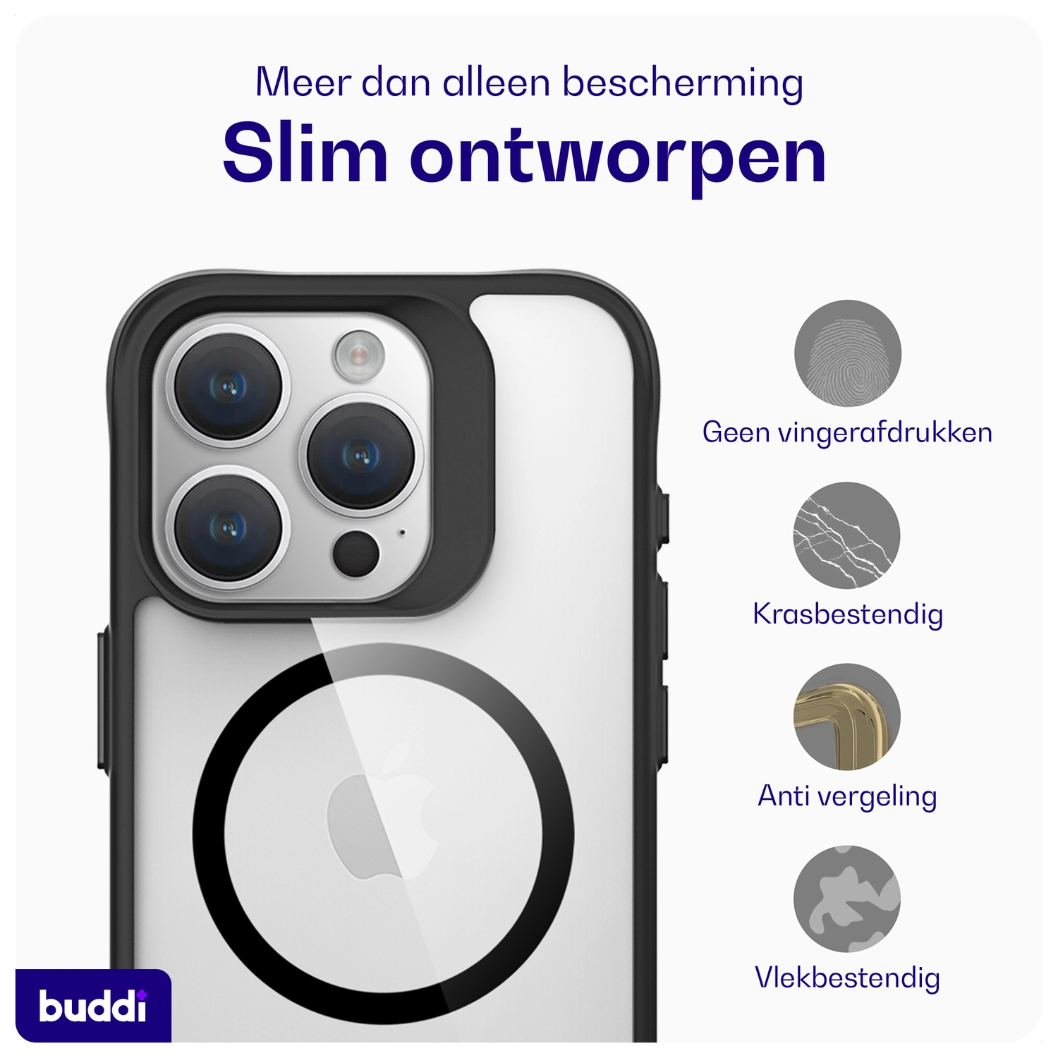 Buddi Hybrid Apple iPhone 15 Pro Hoesje MagSafe Back Cover Transparant Zwart afbeelding 6