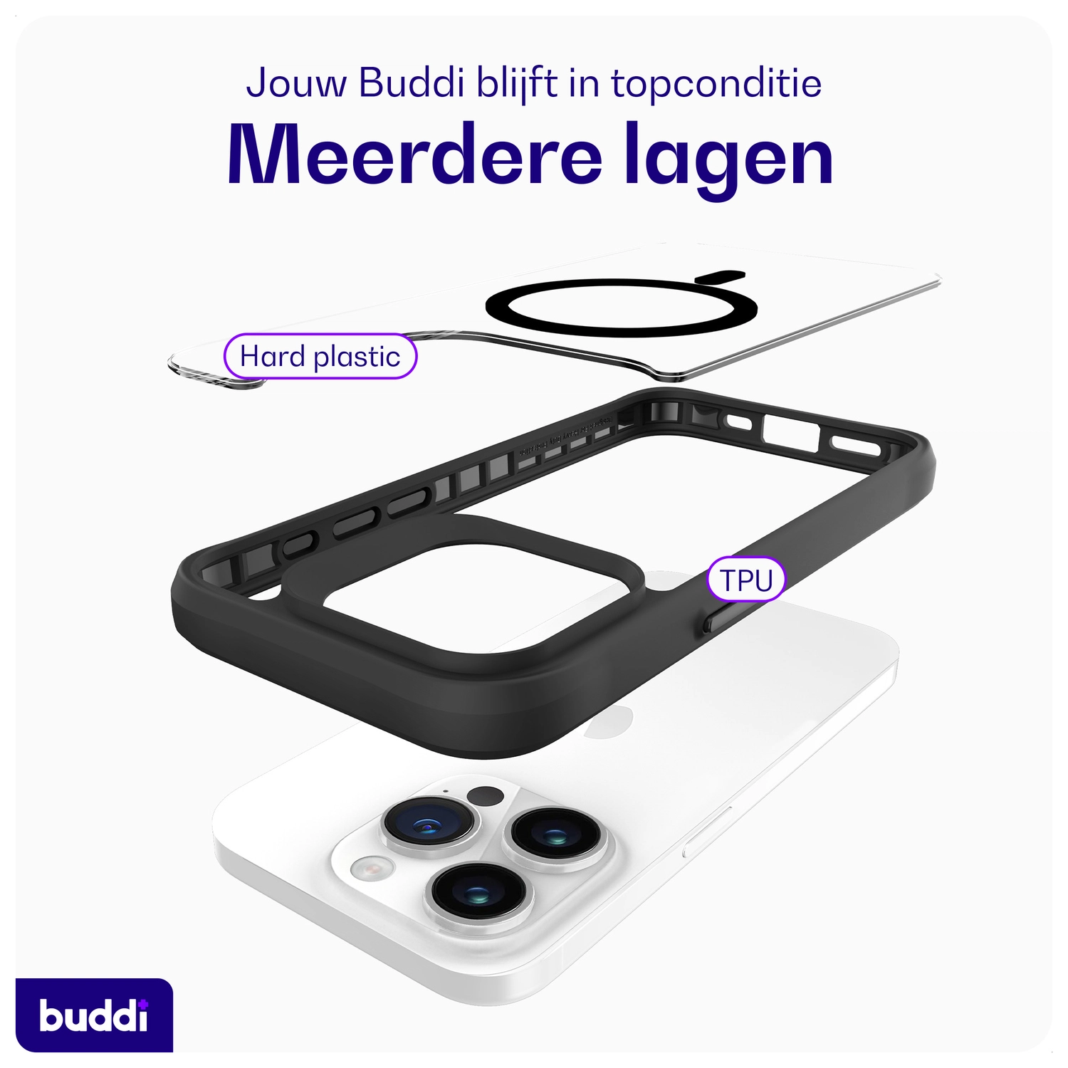 Buddi Hybrid Apple iPhone 15 Pro Hoesje MagSafe Back Cover Transparant Zwart afbeelding 7