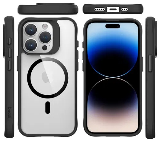 Buddi Hybrid Apple iPhone 15 Pro Hoesje MagSafe Back Cover Transparant Zwart afbeelding 9