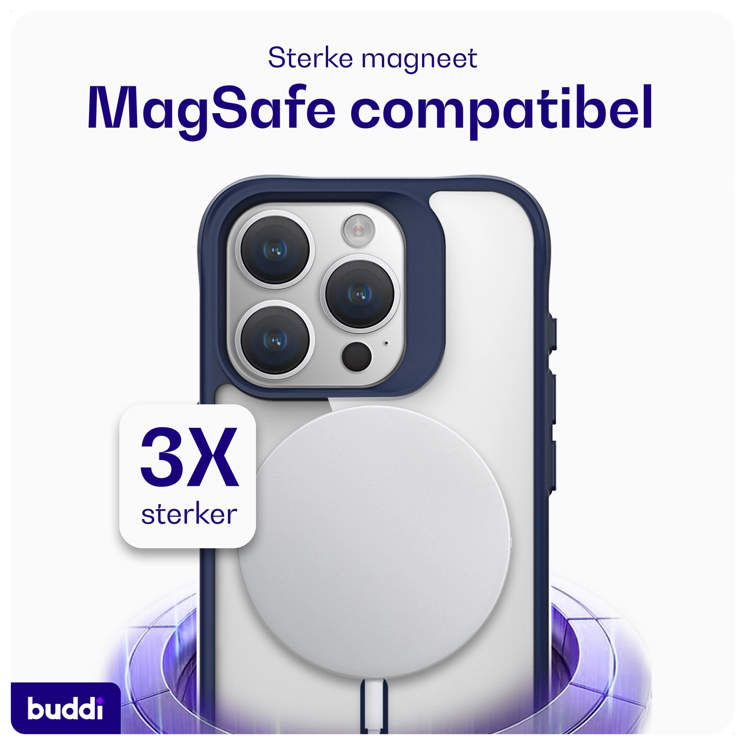 Buddi Hybrid Apple iPhone 15 Pro Hoesje MagSafe Back Cover Transparant Blauw afbeelding 4