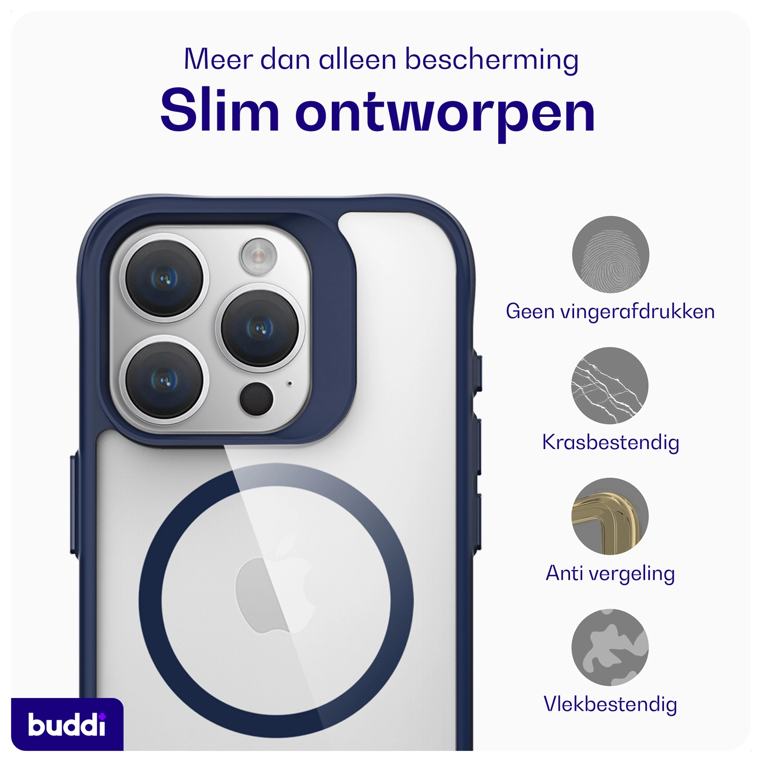 Buddi Hybrid Apple iPhone 15 Pro Hoesje MagSafe Back Cover Transparant Blauw afbeelding 8