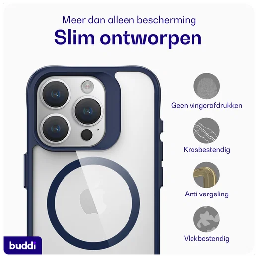 Buddi Hybrid Apple iPhone 15 Pro Hoesje MagSafe Back Cover Transparant Blauw afbeelding 8