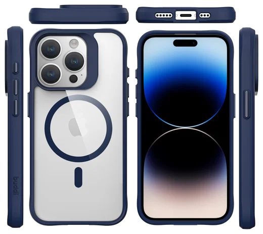 Buddi Hybrid Apple iPhone 15 Pro Hoesje MagSafe Back Cover Transparant Blauw afbeelding 11