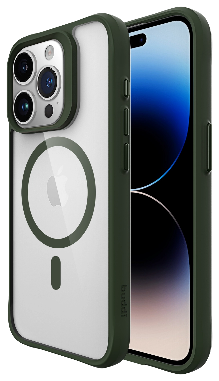 Buddi Hybrid Apple iPhone 15 Pro Hoesje MagSafe Back Cover Transparant Groen afbeelding 1