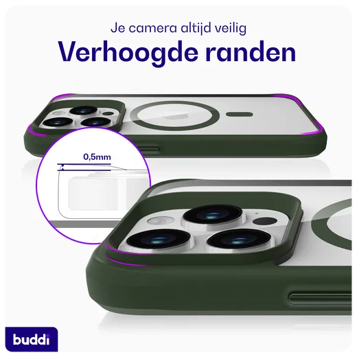 Buddi Hybrid Apple iPhone 15 Pro Hoesje MagSafe Back Cover Transparant Groen afbeelding 7