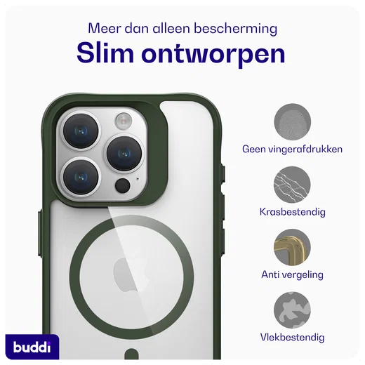 Buddi Hybrid Apple iPhone 15 Pro Hoesje MagSafe Back Cover Transparant Groen afbeelding 8