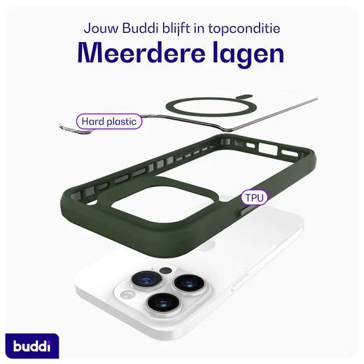 Buddi Hybrid Apple iPhone 15 Pro Hoesje MagSafe Back Cover Transparant Groen afbeelding 9