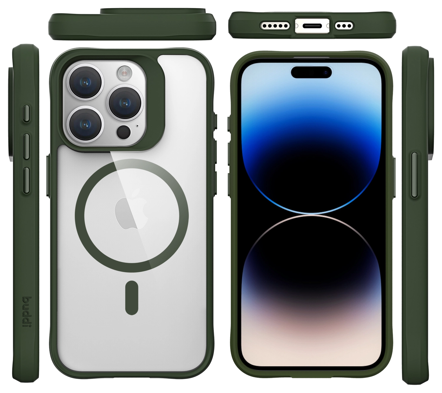 Buddi Hybrid Apple iPhone 15 Pro Hoesje MagSafe Back Cover Transparant Groen afbeelding 11