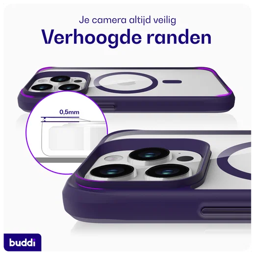 Buddi Hybrid Apple iPhone 15 Pro Hoesje MagSafe Back Cover Transparant Paars afbeelding 7