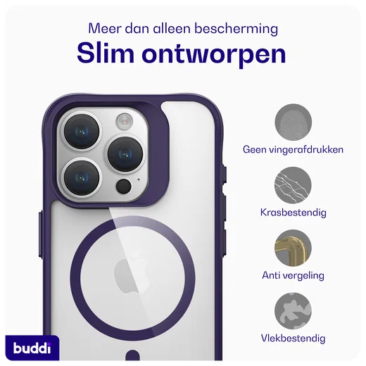 Buddi Hybrid Apple iPhone 15 Pro Hoesje MagSafe Back Cover Transparant Paars afbeelding 8