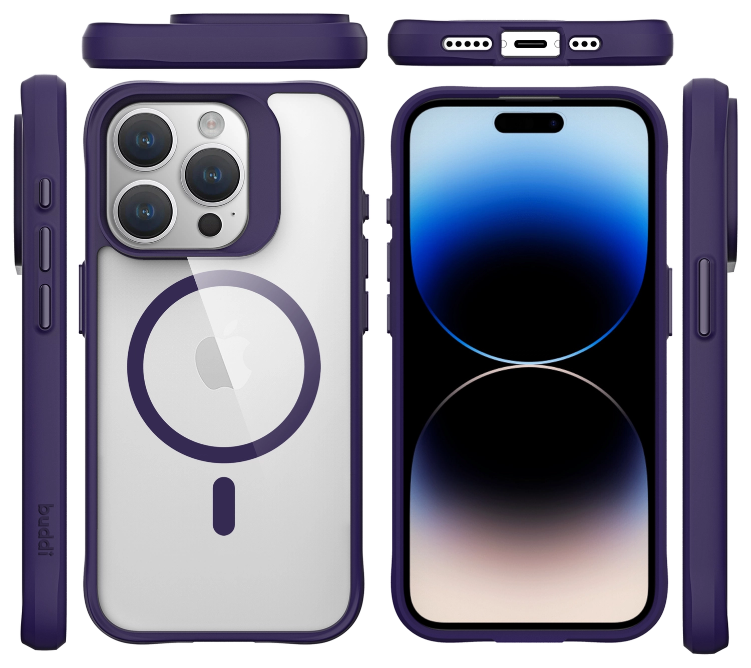 Buddi Hybrid Apple iPhone 15 Pro Hoesje MagSafe Back Cover Transparant Paars afbeelding 11