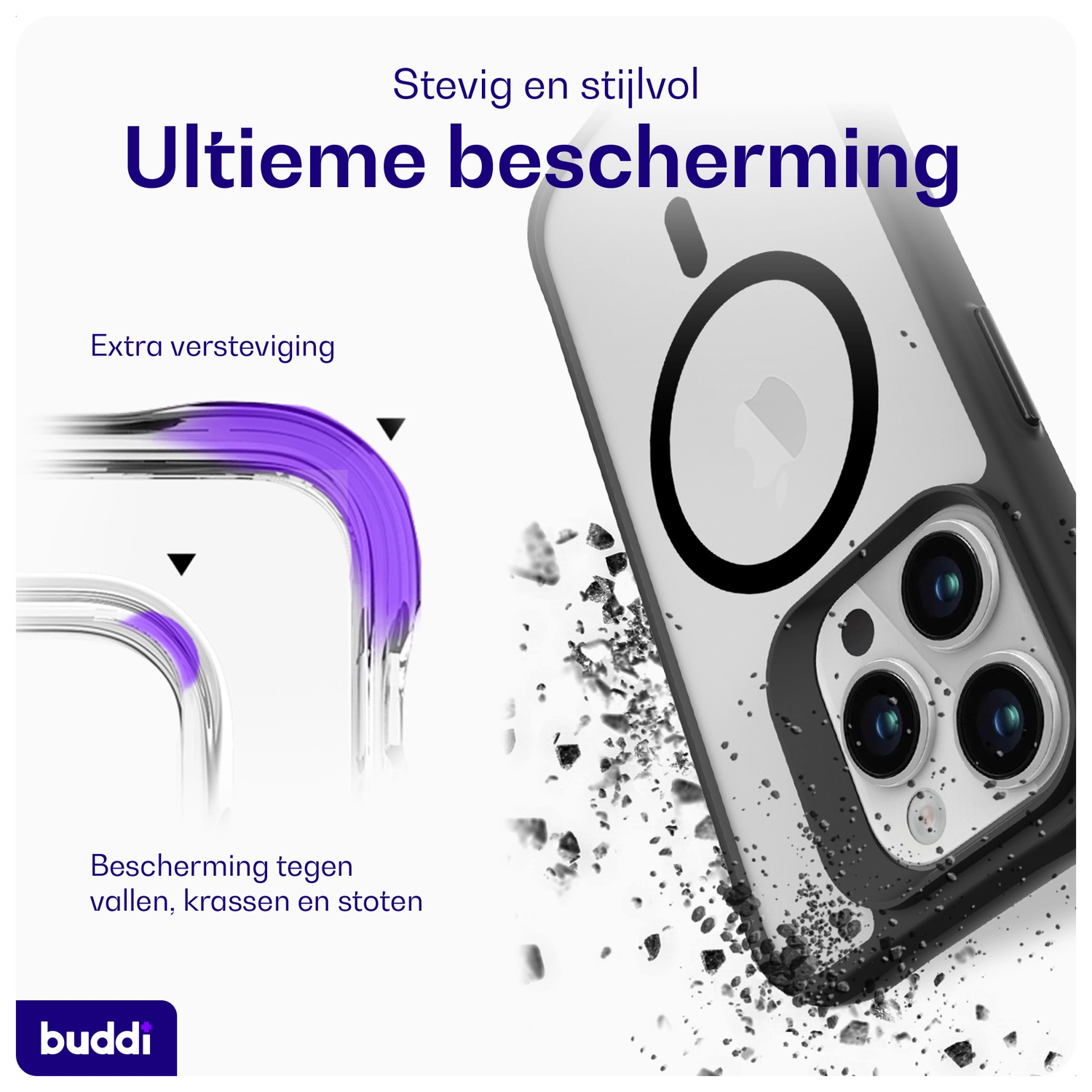 Buddi Hybrid Apple iPhone 15 Pro Hoesje MagSafe Back Cover Matte Zwart afbeelding 2