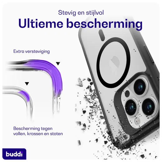 Buddi Hybrid Apple iPhone 15 Pro Hoesje MagSafe Back Cover Matte Zwart afbeelding 2