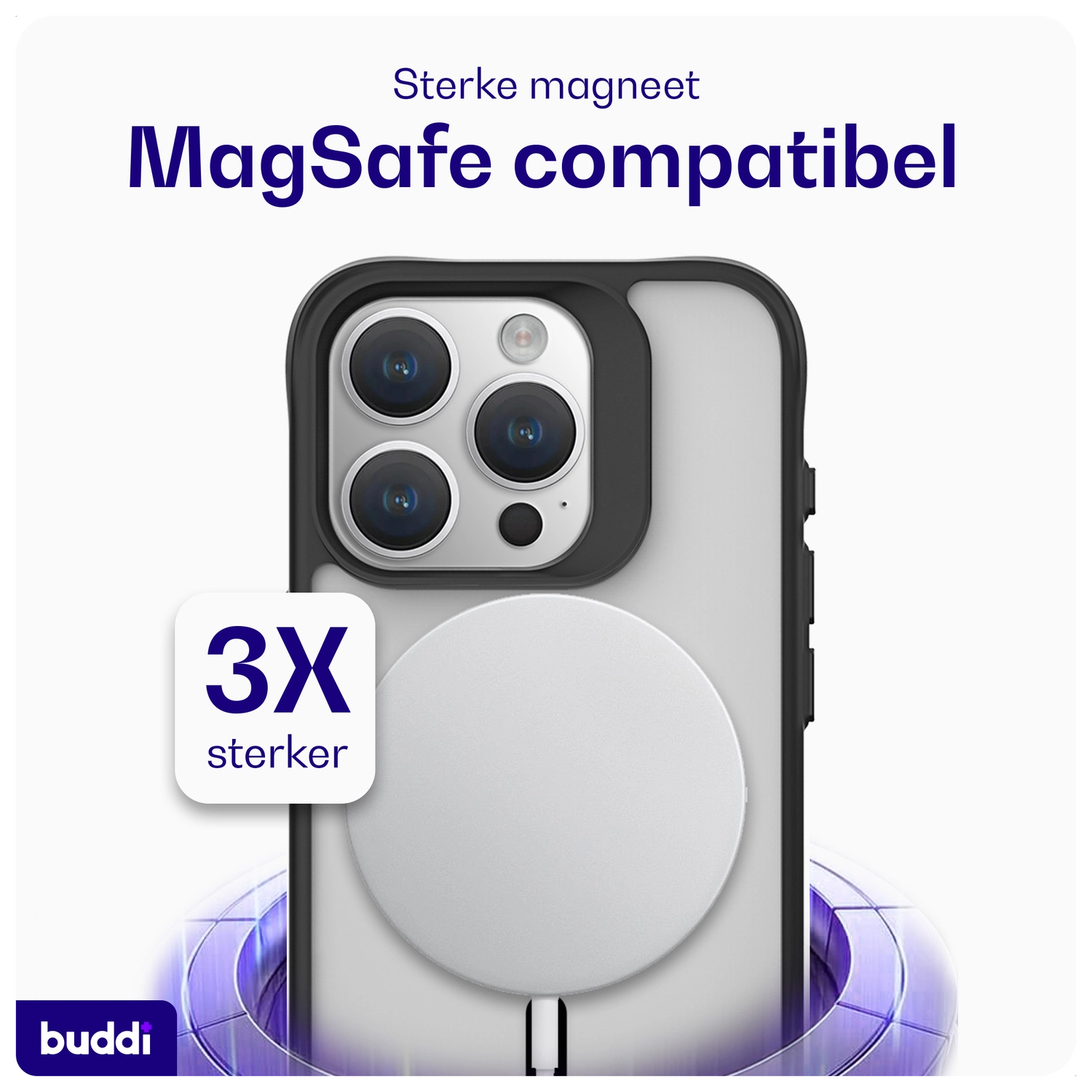 Buddi Hybrid Apple iPhone 15 Pro Hoesje MagSafe Back Cover Matte Zwart afbeelding 3