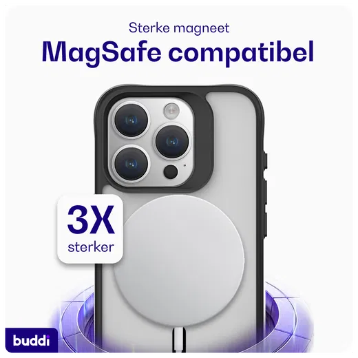 Buddi Hybrid Apple iPhone 15 Pro Hoesje MagSafe Back Cover Matte Zwart afbeelding 3