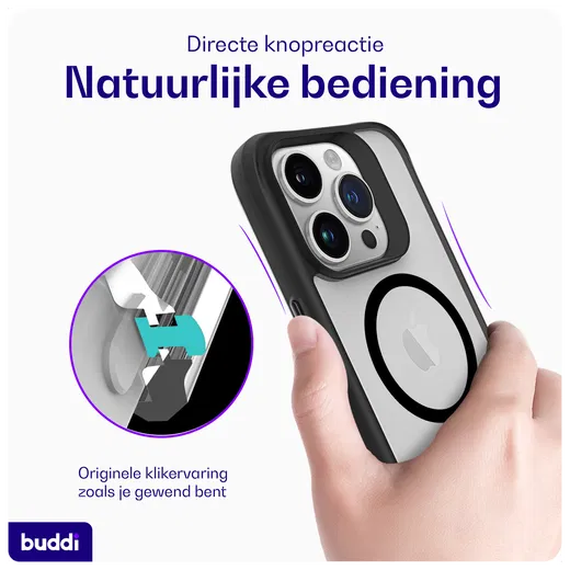 Buddi Hybrid Apple iPhone 15 Pro Hoesje MagSafe Back Cover Matte Zwart afbeelding 4