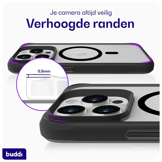 Buddi Hybrid Apple iPhone 15 Pro Hoesje MagSafe Back Cover Matte Zwart afbeelding 5