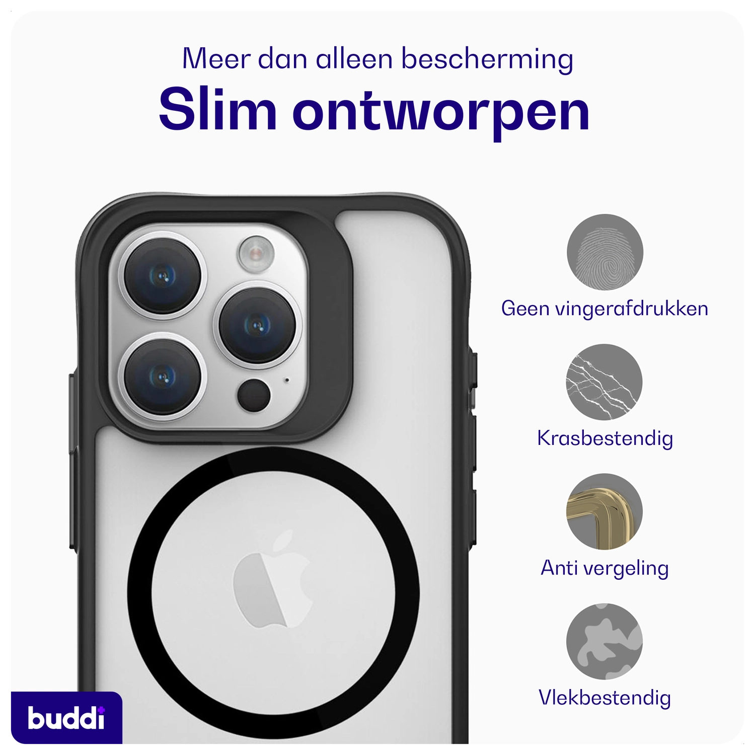 Buddi Hybrid Apple iPhone 15 Pro Hoesje MagSafe Back Cover Matte Zwart afbeelding 6