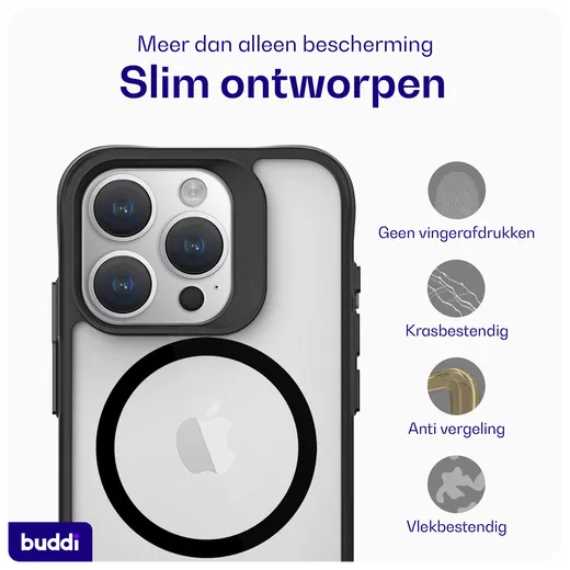 Buddi Hybrid Apple iPhone 15 Pro Hoesje MagSafe Back Cover Matte Zwart afbeelding 6