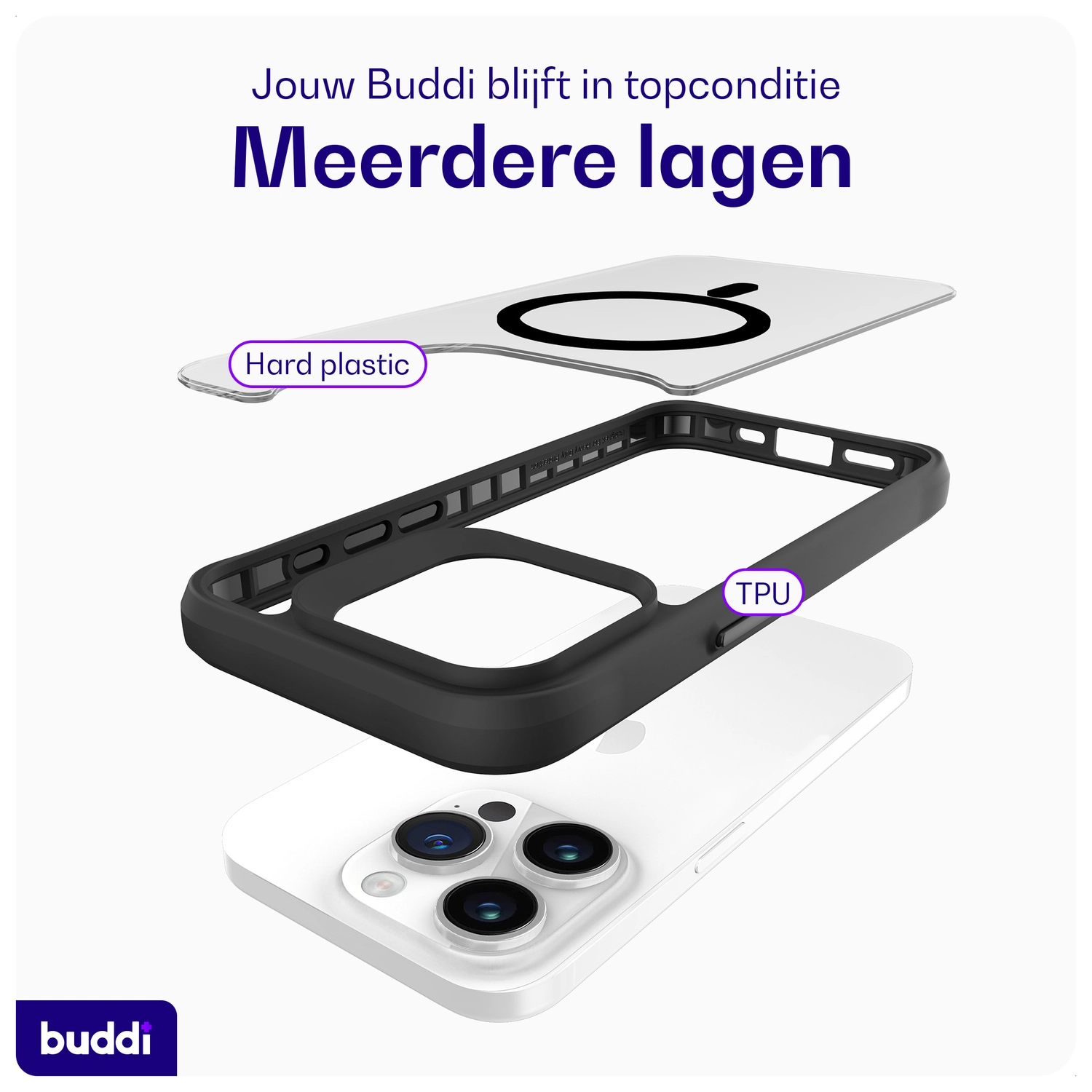 Buddi Hybrid Apple iPhone 15 Pro Hoesje MagSafe Back Cover Matte Zwart afbeelding 7
