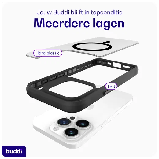 Buddi Hybrid Apple iPhone 15 Pro Hoesje MagSafe Back Cover Matte Zwart afbeelding 7