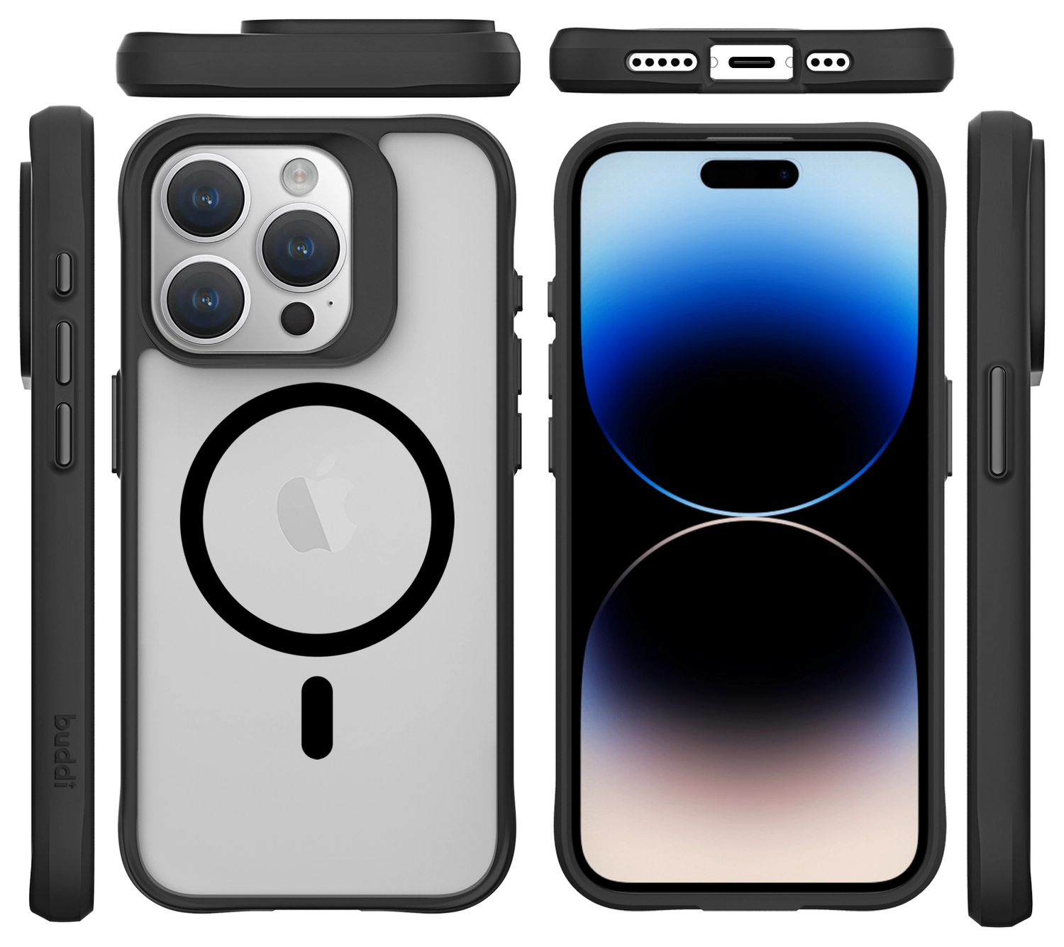 Buddi Hybrid Apple iPhone 15 Pro Hoesje MagSafe Back Cover Matte Zwart afbeelding 9