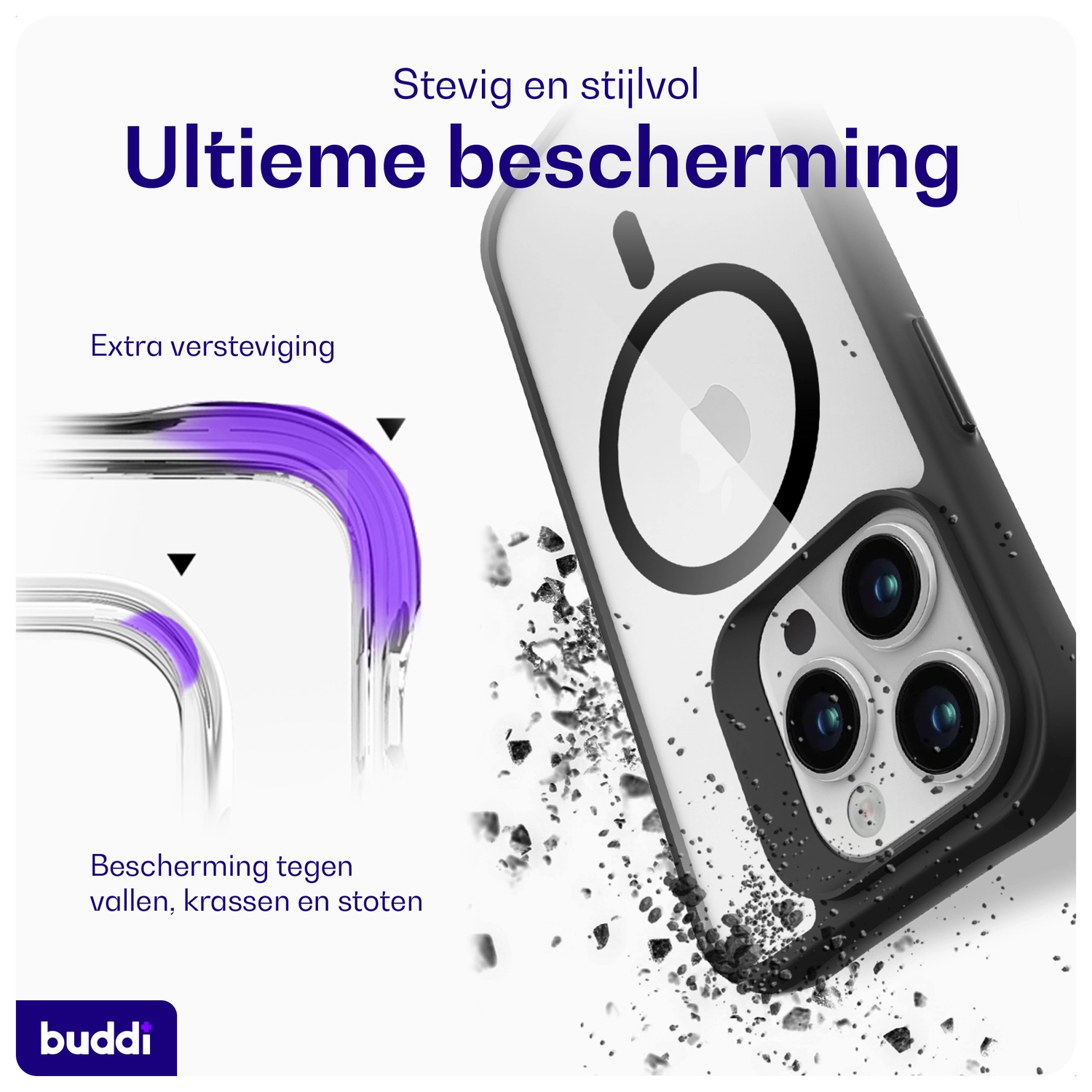 Buddi Hybrid Apple iPhone 15 Pro Max Hoesje MagSafe Back Cover Transparant Zwart afbeelding 2