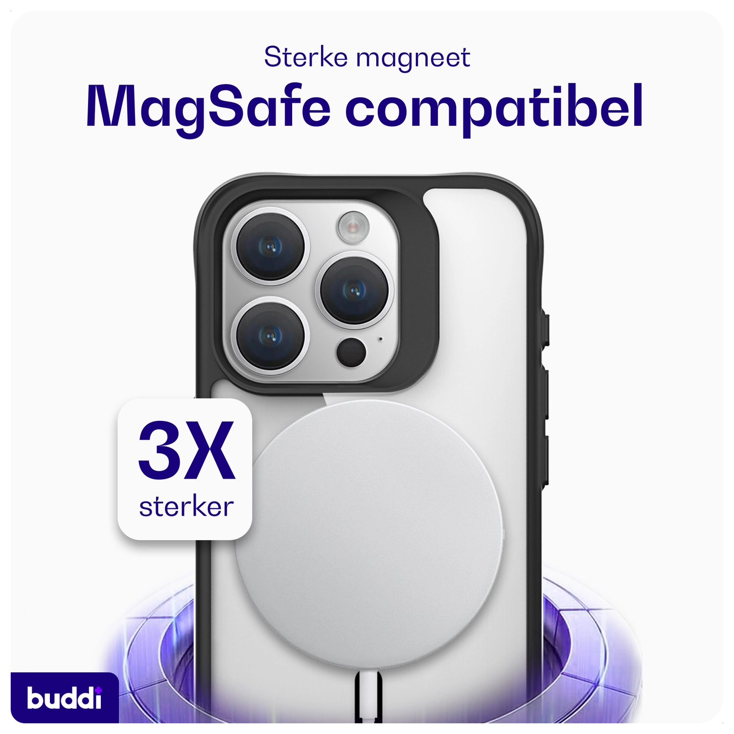 Buddi Hybrid Apple iPhone 15 Pro Max Hoesje MagSafe Back Cover Transparant Zwart afbeelding 3