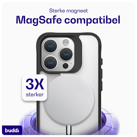 Buddi Hybrid Apple iPhone 15 Pro Max Hoesje MagSafe Back Cover Transparant Zwart afbeelding 3