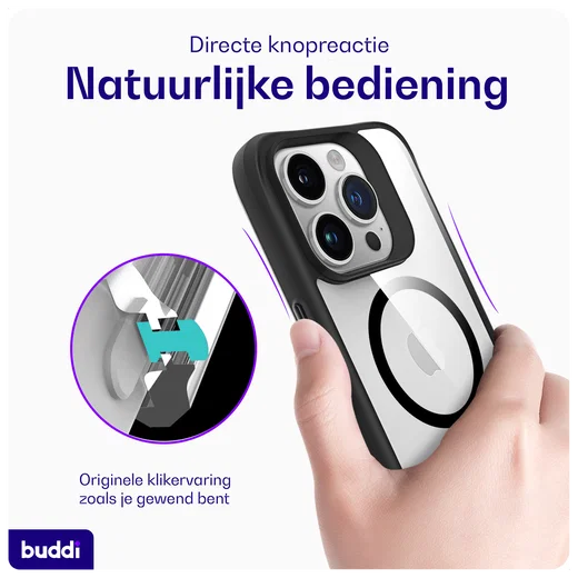 Buddi Hybrid Apple iPhone 15 Pro Max Hoesje MagSafe Back Cover Transparant Zwart afbeelding 5