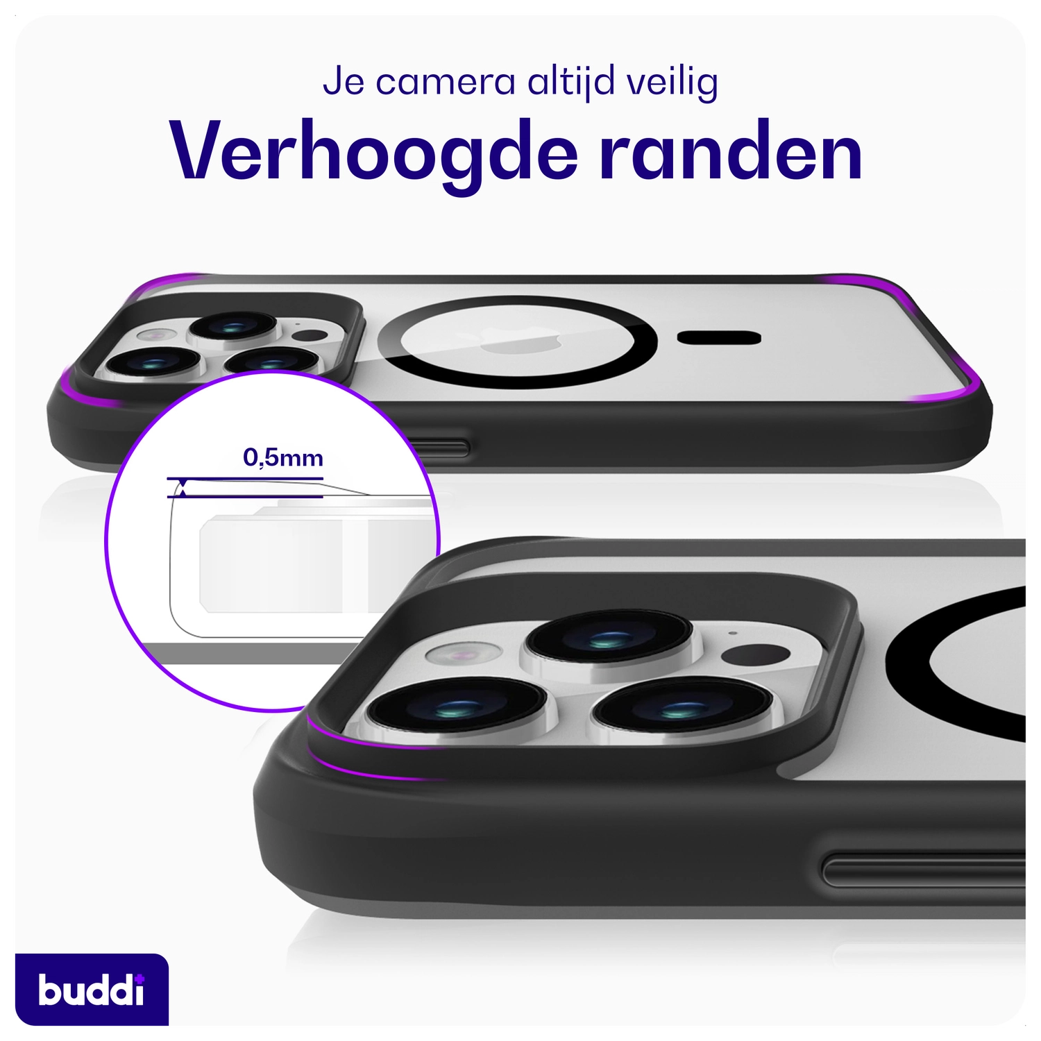 Buddi Hybrid Apple iPhone 15 Pro Max Hoesje MagSafe Back Cover Transparant Zwart afbeelding 6
