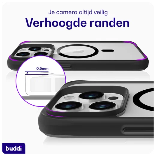 Buddi Hybrid Apple iPhone 15 Pro Max Hoesje MagSafe Back Cover Transparant Zwart afbeelding 6