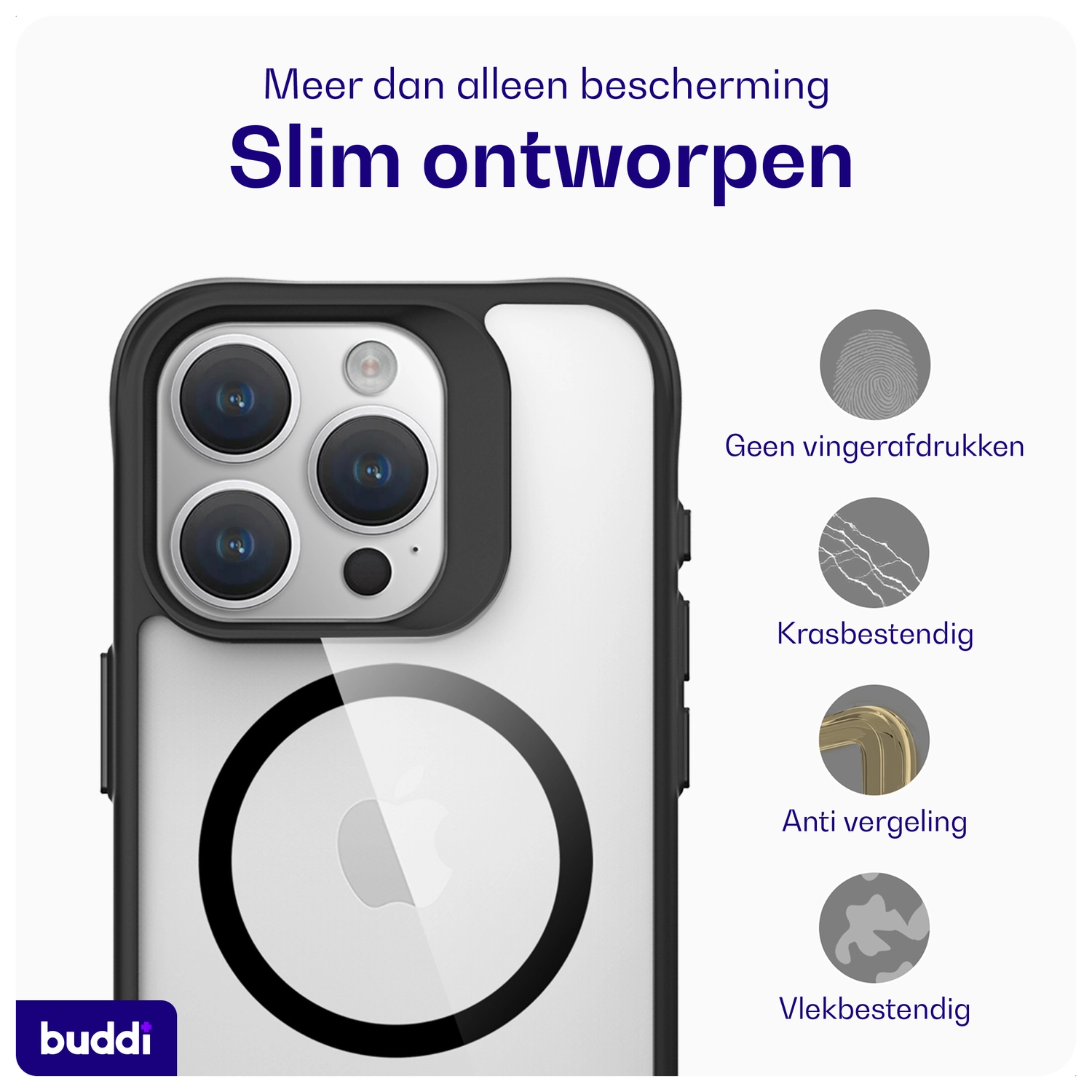 Buddi Hybrid Apple iPhone 15 Pro Max Hoesje MagSafe Back Cover Transparant Zwart afbeelding 7