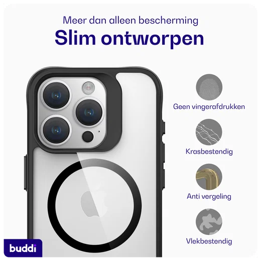 Buddi Hybrid Apple iPhone 15 Pro Max Hoesje MagSafe Back Cover Transparant Zwart afbeelding 7