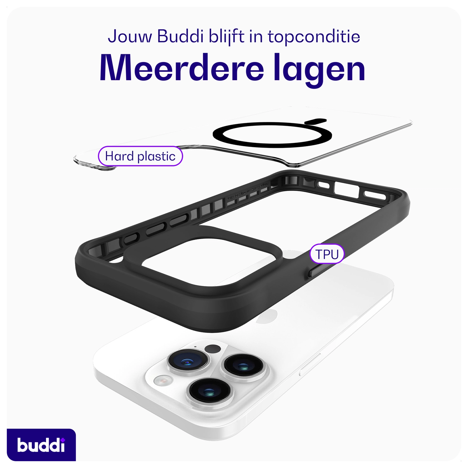 Buddi Hybrid Apple iPhone 15 Pro Max Hoesje MagSafe Back Cover Transparant Zwart afbeelding 8